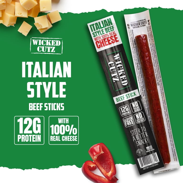 Wicked Cutz, Beef Sticks, 1.5 oz, 12-Pack, Italian Style - Walmart.com