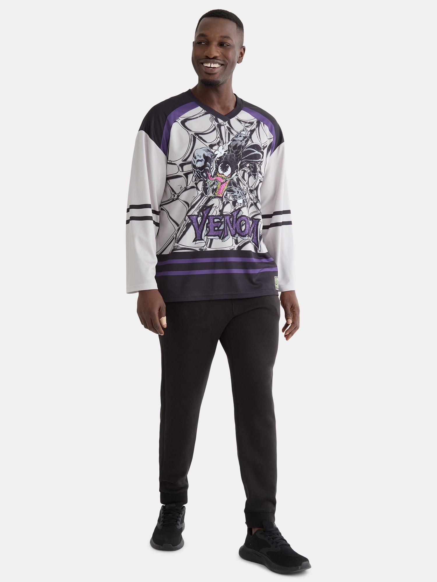 Marvel Venom Men's & Big Men's Graphic Hockey Jersey with Long Sleeves, Sizes XS-3XL