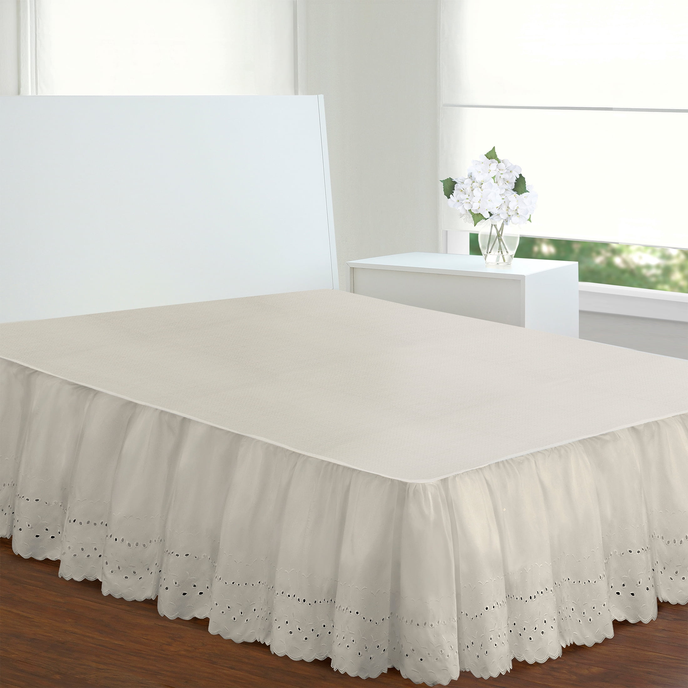 Fresh Ideas Ruffled Eyelet 14" Bed Skirt, California King, Ivory