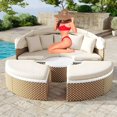 thumbnail image 3 of Glavbiku 64.1" Outdoor Wicker Round Daybed with Cushions,Rattan Sofa Bed with Lift Table,Off-White, 3 of 13