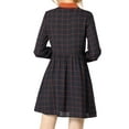 thumbnail image 4 of MODA NOVA Junior's Plaid Long Sleeve Point Collar a-Line Shirt Dress Navy Blue XL, 4 of 6