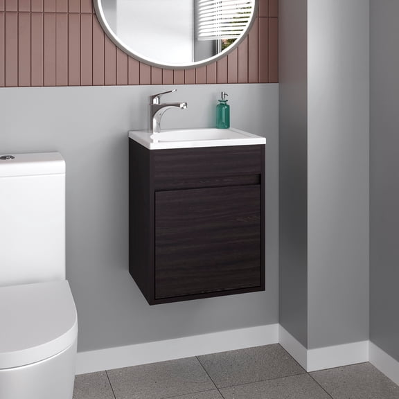 Furman Bathroom Vanity With Single Door And Open Shelf, Compact Freestanding Sink Base Cabinet