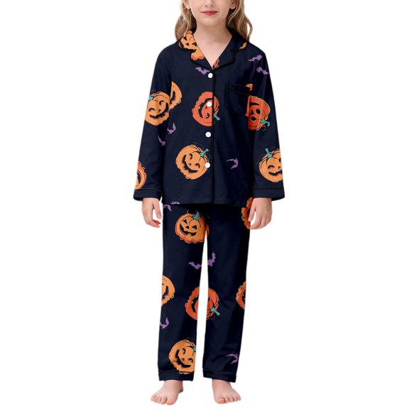 Tfken Halloween Pajamas Set For Girls Pumpkin Graphic Sleepwear Long Sleeve Shirts With Pants Set Homewear Loungewear Fall Nightwear Casual Kids Comfy Clothes Size 4-5 Years