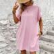 thumbnail image 1 of Vestido corto de verano con bolsillos laterales para mujer, traje de estilo coreano con cuello redondo, cómodo e informal, Color liso, 1 of 5