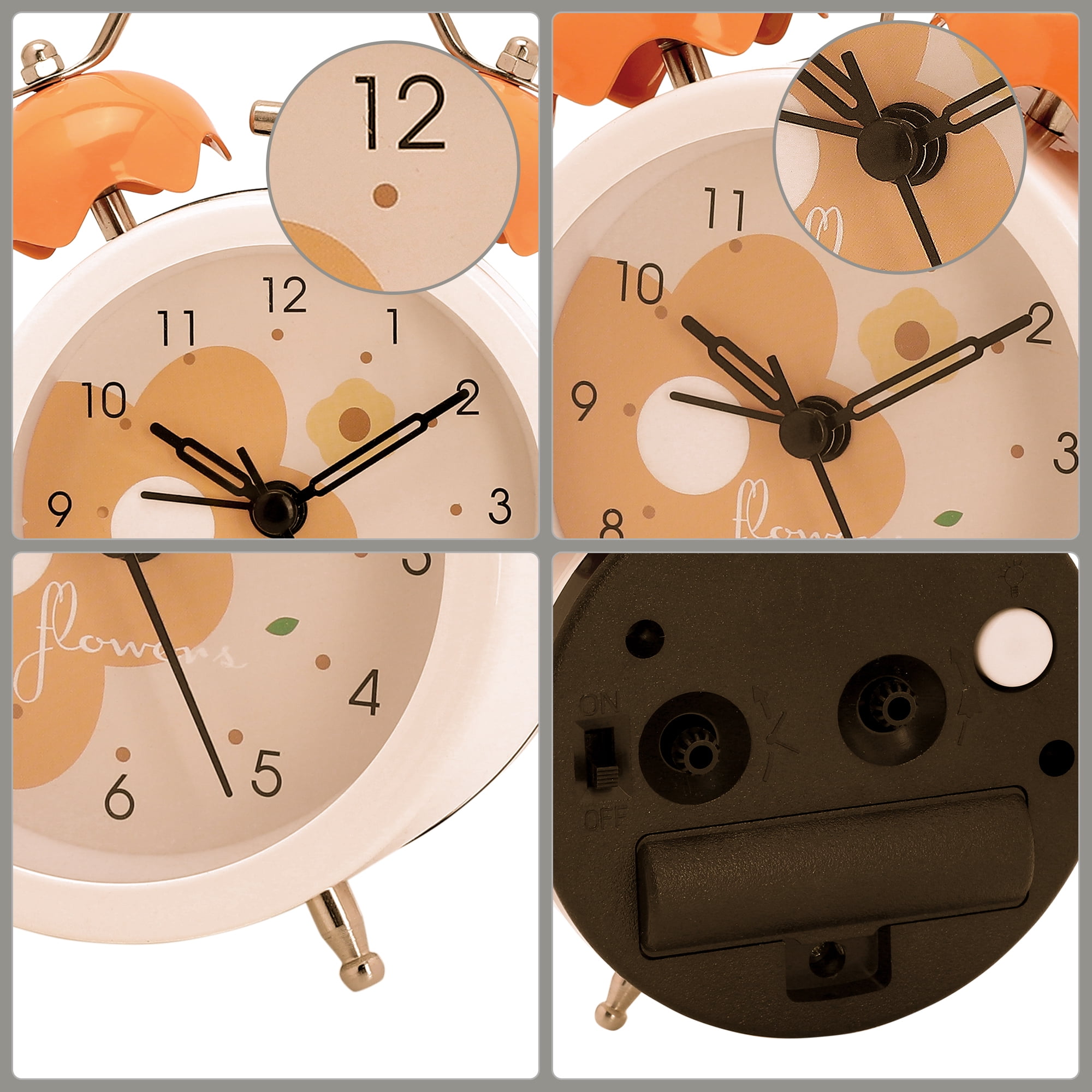 Unique Bargains Compact Size Silent Mechanical Alarm Clock Orange 3.3"L x 2.0"W x 5.1"H
