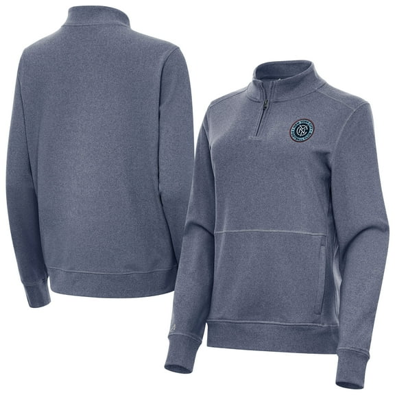 Women's-Antigua  Heather Navy New York City FC Fleece Crush Quarter-Zip Pullover