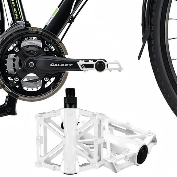 9/16" Universal Cycling Pedals, High-Friction Flat Platform for Secure Footing on MTB, BMX & Commuter Rides - Lightweight Aluminum Construction - White