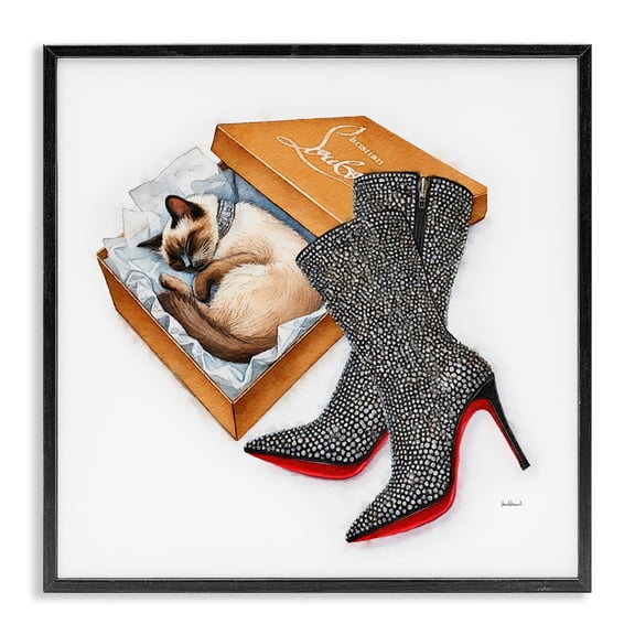 Stupell Industries Stylish Shoebox Cat Animals Painting Black Framed Art Print Wall Art, 12 x 12