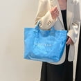 thumbnail image 4 of Soft Glossy PVC Tote Bag for Women, Blue, Lightweight Large Handbag for Daily Shopping Commute, 4 of 7