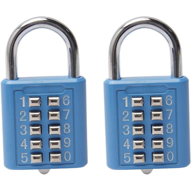 HUGFEGWE 10 Digit Combination Padlock Push Button Digital Lock for Suitcase Luggage Drawer Door Toolbox,Fixed Gym Cabinet Door Toolbox Padlock Gym Sports School and Employee Lock,Blue 2PCS UA824-6877