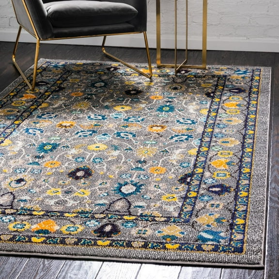 Unique Loom Medici Collection Area Rug - Paradise (7' 1" x 10' Rectangle Gray/Gold)