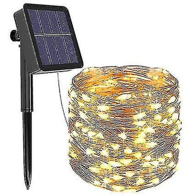 Guirnaldas de luces solares para exteriores, 32 m, 300 LED, con energía solar, 8 modos, luces de hadas solares, decoración impermeable para exteriores, para jardín, patio, boda navideña