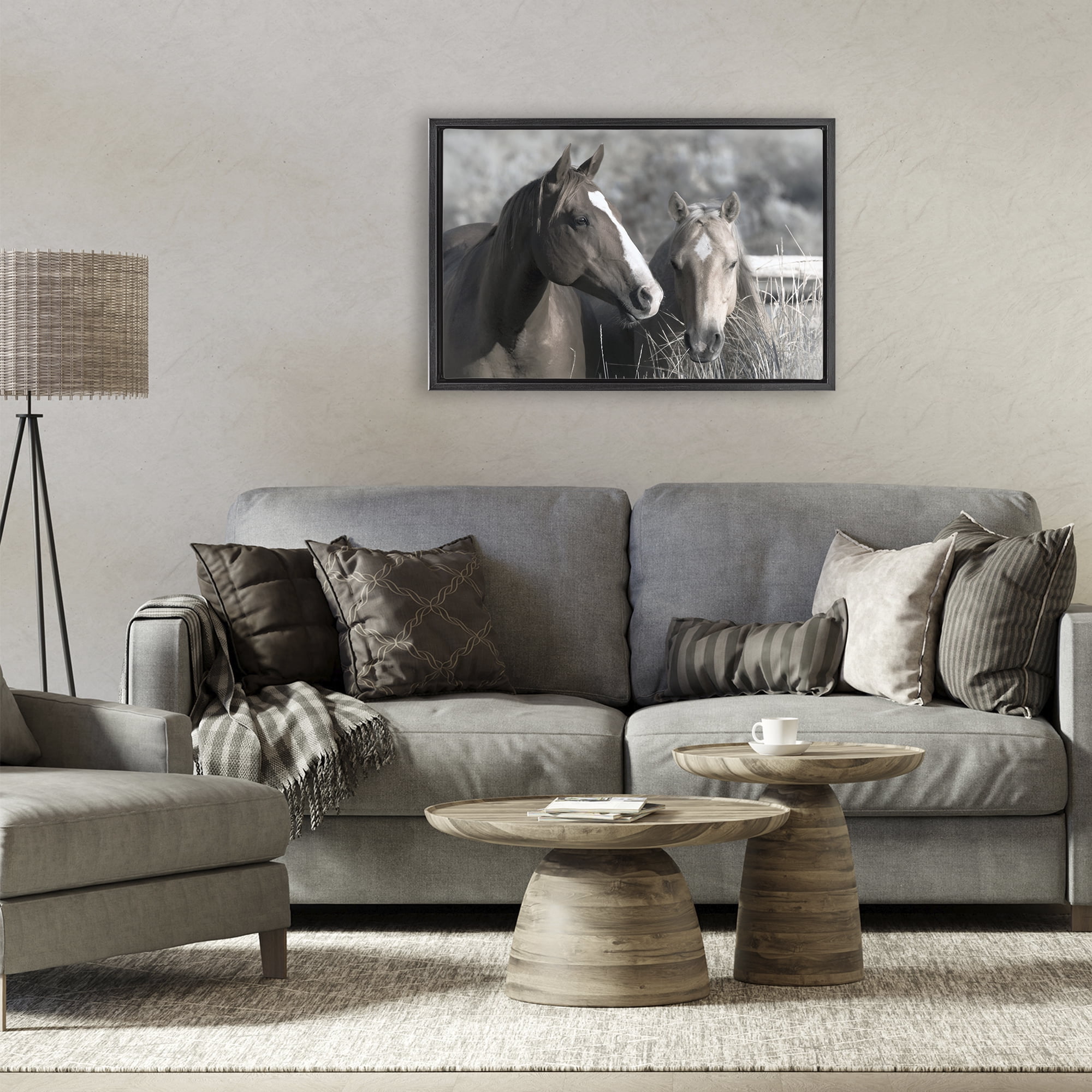 Stupell Industries Content Horses In Pasture Black Framed Floater Canvas Wall Art, design by Danita Delimont