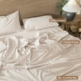 thumbnail image 4 of MooMee Striped Duvet Cover Set Full 100% Washed Cotton Linen Like Textured Breathable 3-Piece (Orange& White Wide Stripes), 4 of 8