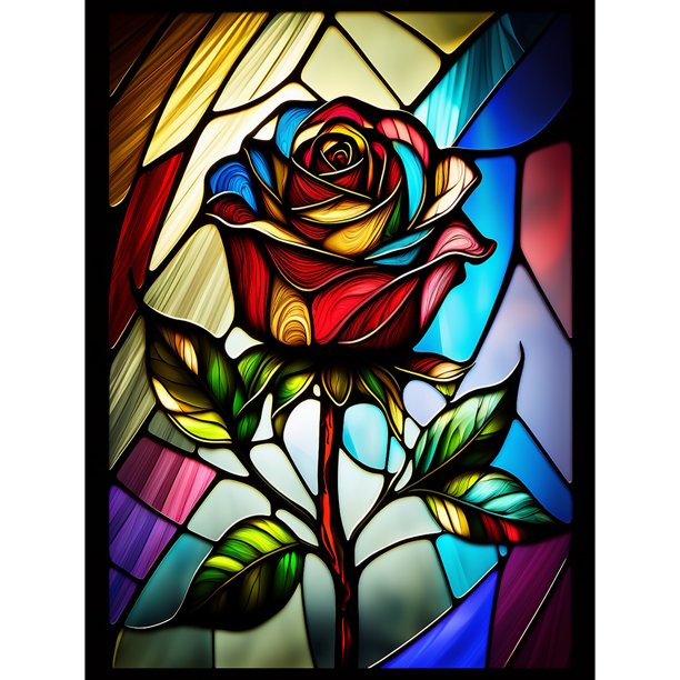 Pintura de diamante 5D DIY Taladro redondo completo Vitral Rose Kit Decor (sz4136)