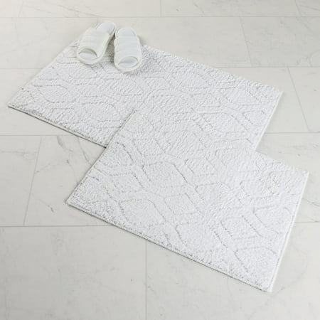 Superior Brou Geometric Diamond Washable Bath Rug, Set of 2, Large, White