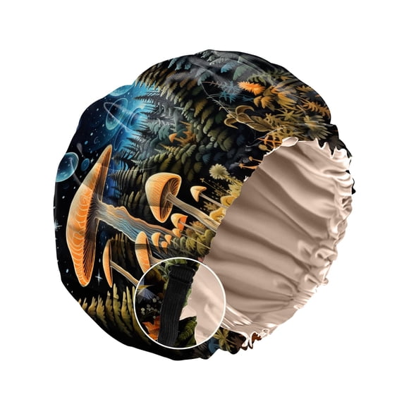 Zewurtuw Capó de Satén Gorro de Seda para Dormir Reutilizable Doble Capa Elástico Ajustable Gorros para el Cabello Lindo Estético Mujeres Niñas-Hongo Azul