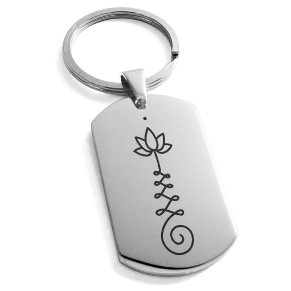 Tioneer Stainless Steel Sacred Lotus Unalome Engraved Dog Tag Keychain Keyring