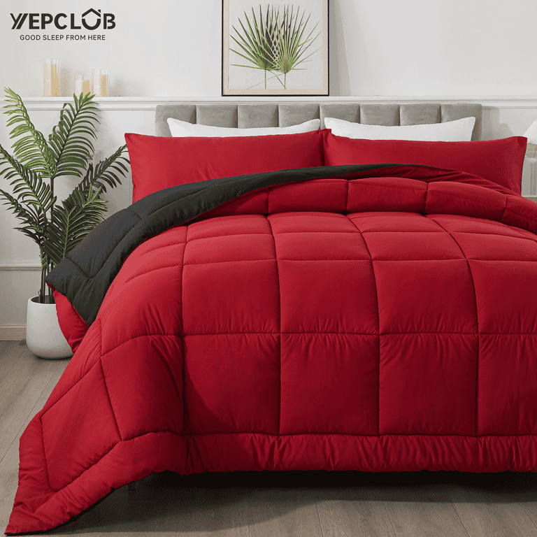 Down Alternative Full Comforter Set, 3-Piece, Black and Red photo 2