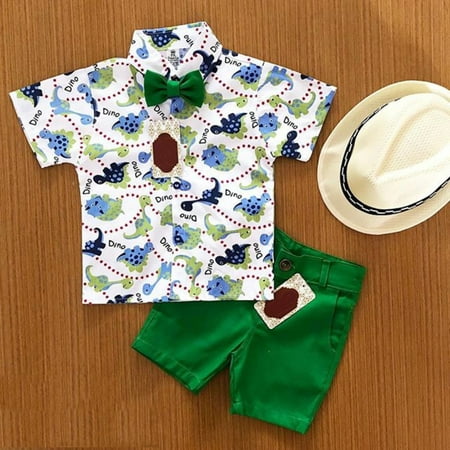 

2PCS Toddler Kid Baby Boy Short Sleeve Dinosaur Shirt Tops+Pants Shorts Beach Clothes Outfit