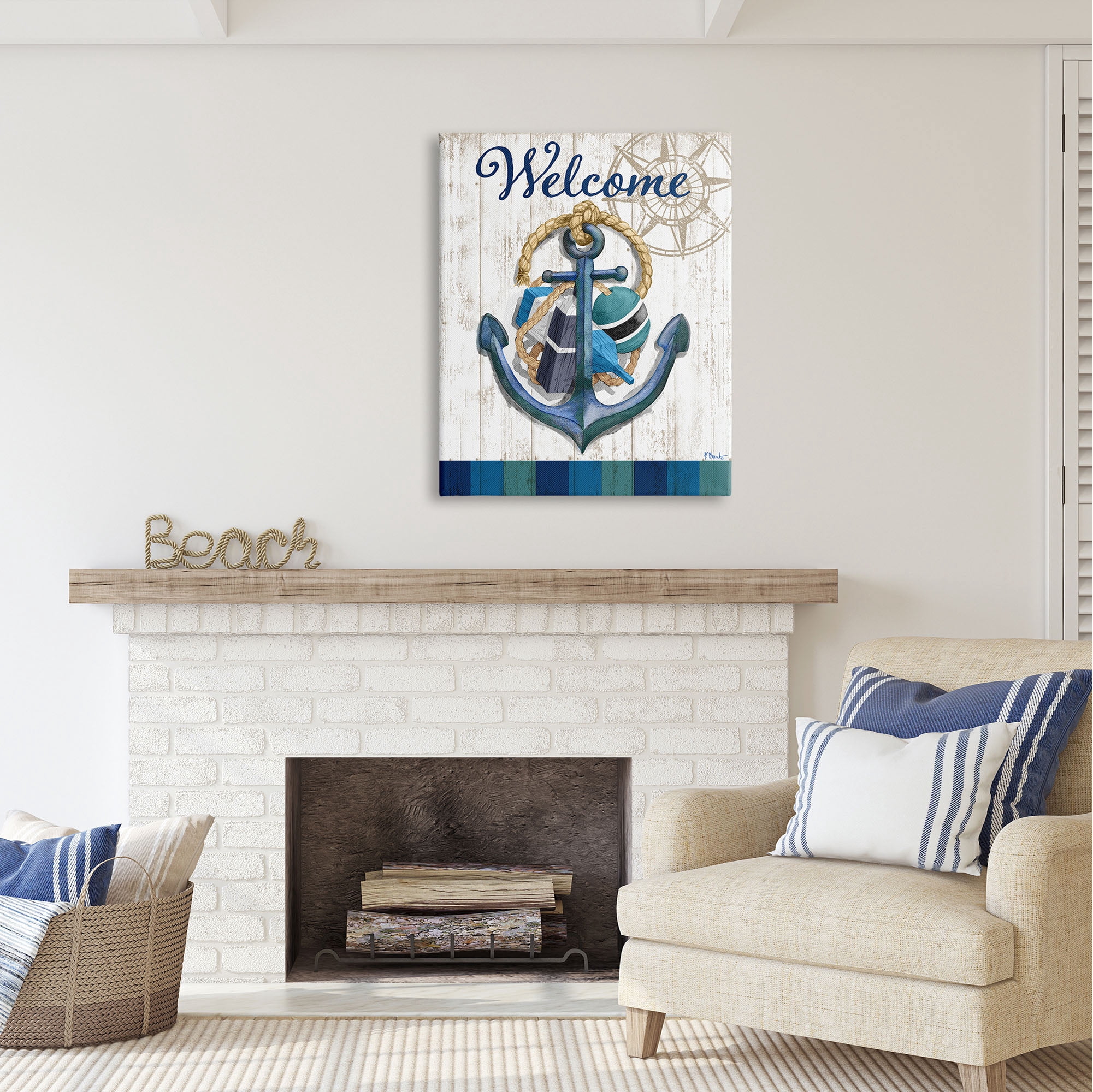 Stupell Industries Welcome Nautical Buoys Nature Painting Gallery Wrapped Canvas Print Wall Art, 30 x 40