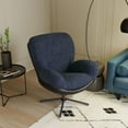 thumbnail image 3 of 360° Swivel Accent Chair, Modern Chenille Lounge Chair with Faux Leather and Black Metal Base Frame, Comfortable Reading Chair for Small Spaces, Living Room, Bedroom, Reading Corner, Office, Navy Blue, 3 of 41