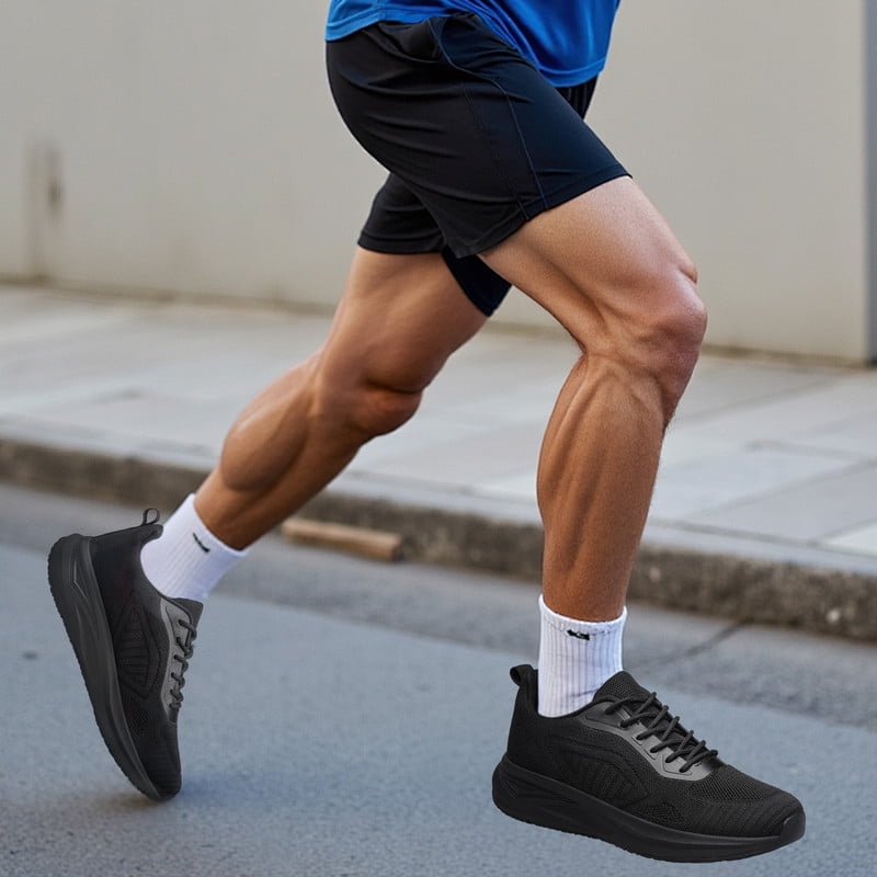 YHOON Men Walking Shoes Non Slip Lightweight Breathable Running Tennis Sneakers Athletic Workout Training Shoes All Black Size 9.5