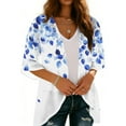 thumbnail image 4 of Womens Kimono Beach Cover Up Cardigan Floral Printed Tops Loose 3/4 Sleeve Lightweight Capes Light Blue S, 4 of 7