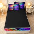 thumbnail image 4 of Homewish Rainbow Tree Of Life Zipper Full Size Comforter Sets with Fitted Sheet and 2 Pillowcases,Dark Purple Starry Night Sky Zipper Bedding Set,Black Reversible,4pcs, 4 of 8