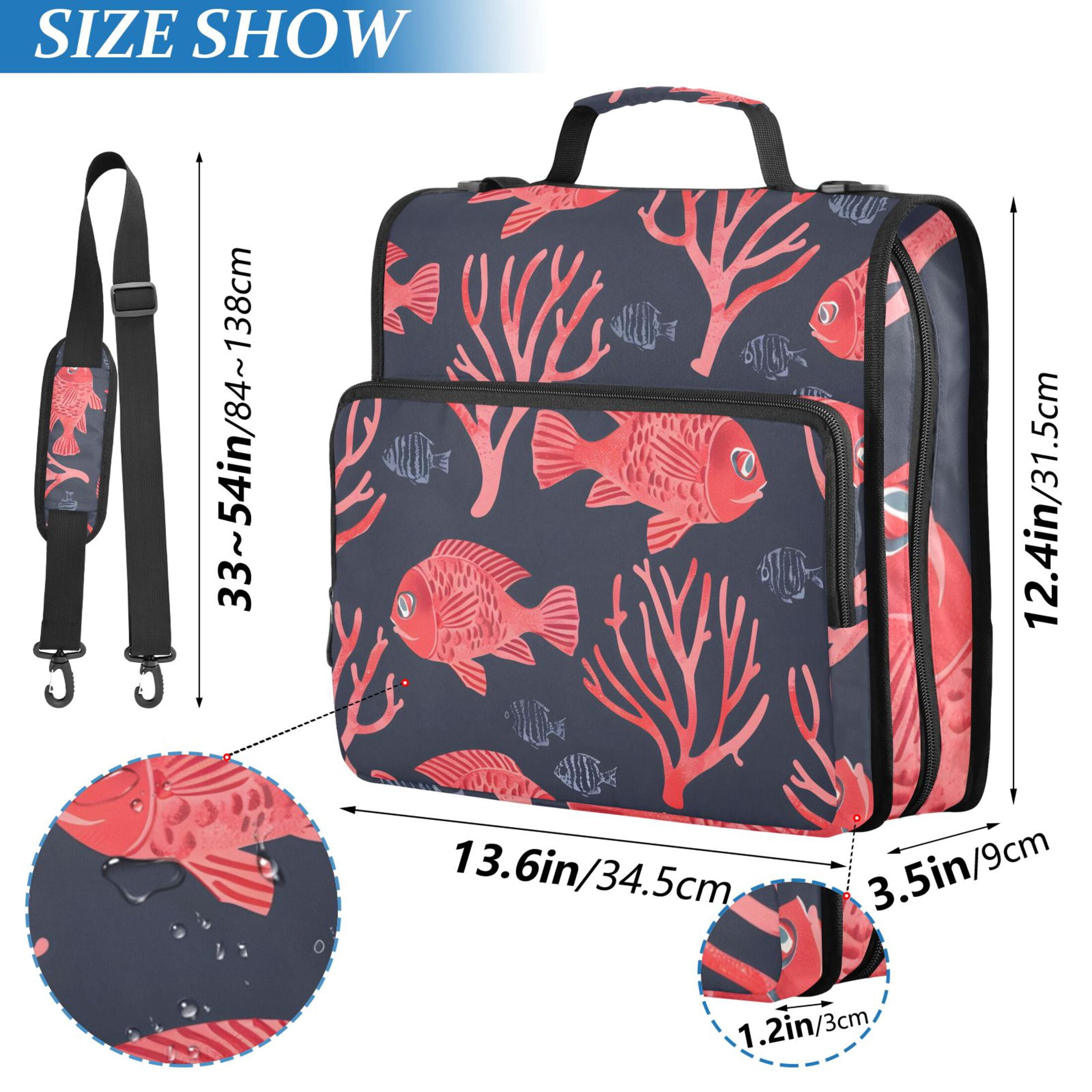 3 Ring Zipper Binder with Shoulder Strap Waterproof Trapper Keeper 2 Inch D-Ring 500 Sheets Capacity Fishes and Coral