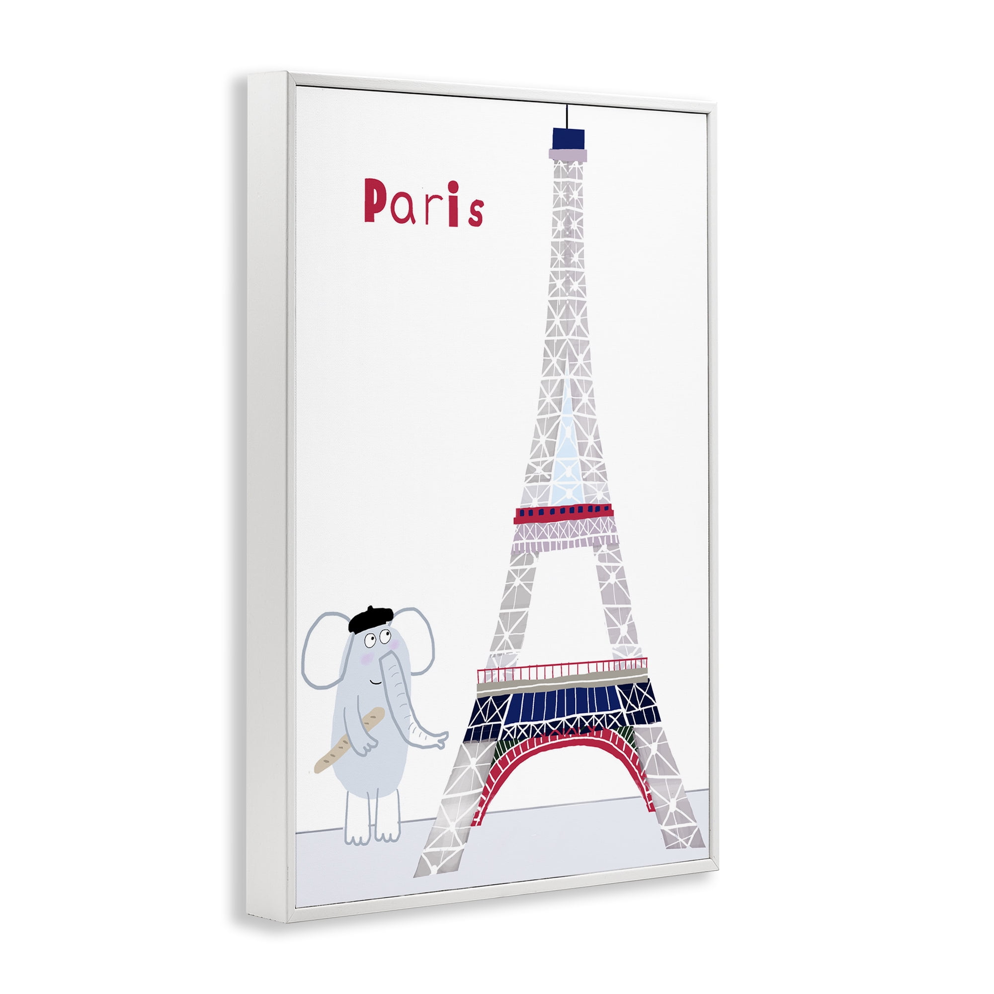 Elephant & Eiffel Tower White Framed Giclee Art, design by Carla Daly