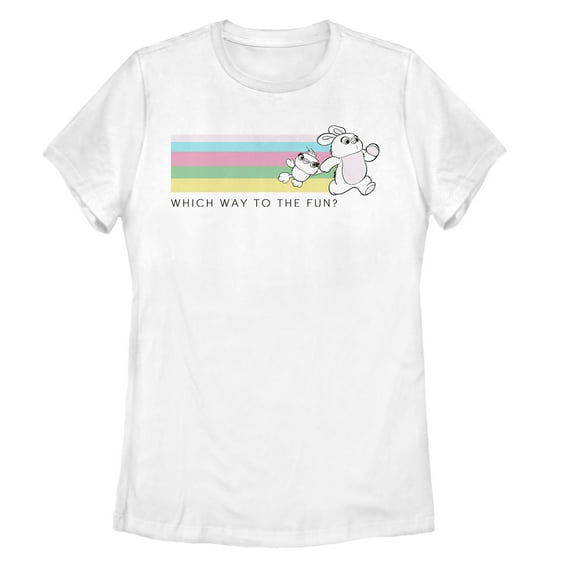 Women's Toy Story Ducky & Bunny Fun Rainbow Race Graphic Tee White Medium