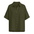 thumbnail image 5 of Stamzod Button Down Shirts for Women Short Sleeve Summer Tops Cotton Linen Dressy Casual Work Blouse with Pocket Army Green XXL, 5 of 7