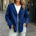 thumbnail image 5 of Cmtiyu Denim Jacket for Women, Long Sleeve Drawstring V Neck Open Front Washed Denim Jackets, Casual Loose Fit Outerwear Jacket with Pockets, S-3XL, 5 of 9