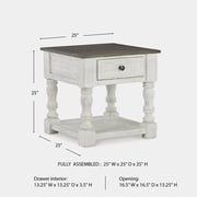 Signature Design by Ashley Havalance, White and Gray Distressed Two-Tone Farmhouse End Table with 1 Drawer and Open Shelf