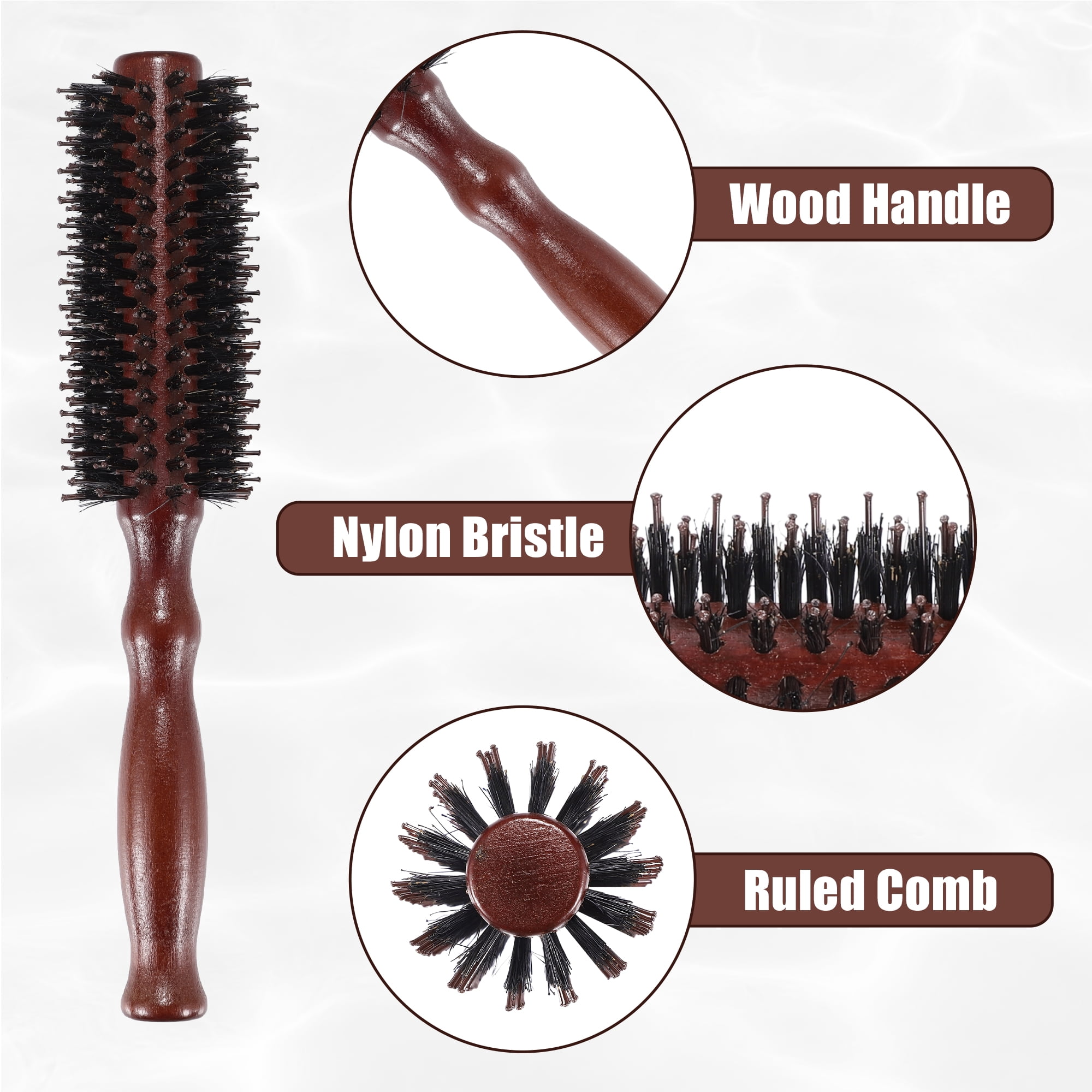 Unique Bargains Nylon Bristle Round Curling Hair Ruled Comb Wood Handle Brown L 14 Row