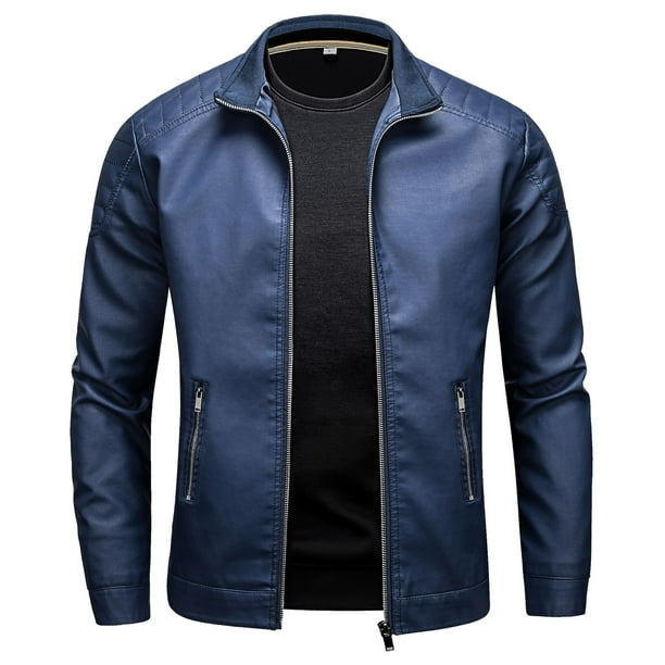 Chaqueta de cuero para hombre, chaqueta fina de moda, ropa de moto para hombre, chaqueta de cuero con cuello alto de talla grande