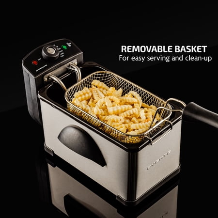 OVENTE New Electric Deep Fryer 2 Liter Capacity, 1500 Watt Lid with Viewing Window, Silver FDM2201BR