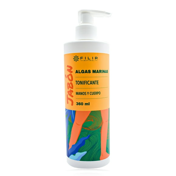 FILIP NATURAL, Jabón De Algas Marinas, Extracto De Algas Marinas, Auxiliar En Acción De Limpieza Profunda Eliminando Las Bacterias, Estimula La Circulación Linfática, 360ml.