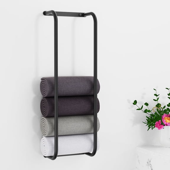 Towel Rack Bathroom Wall Mounted, Wall Holder for Rolled Towel Storage, Vertical Towel Holder for Small Space Bathroom RV Camper, Shower Organizer Black,Length:29.9inch