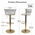 thumbnail image 4 of Set of 2 Modern Velvet Bar Stools, Adjustable Height Woven Back Bar Chairs with Footrest and Swivel for Kitchen Island & Dining Room, Light Grey, 4 of 12