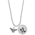 thumbnail image 1 of Delight Jewelry Silvertone Small 3-D Bee Silvertone Script Initial Disc - N - Charm Necklace, 20"+3", 1 of 4