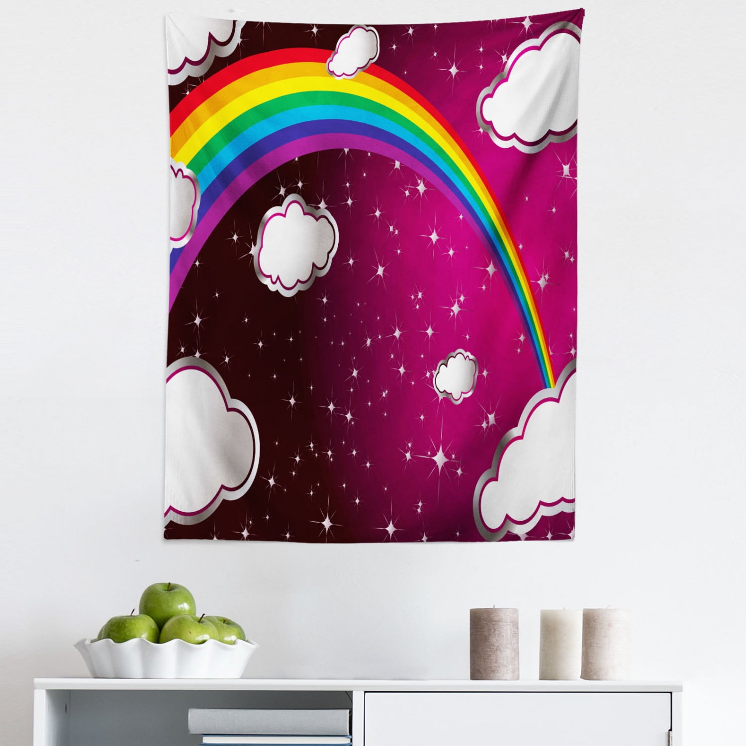 Cartoon Tapestry, Rainbow Colored Image with Colors Star Like Details