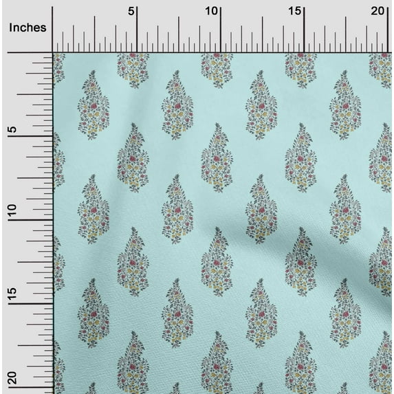 oneOone Cotton Poplin Fabric Leaves & Floral Block Print Sewing Fabric BTY 56 Inch Wide