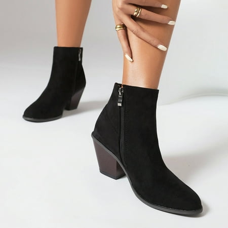 

XDDST Women Ankle Boots Ankle-High Medium Heel Western Boots Khaki Short Boots Female Europe and The United States Large Size Zipper High Heel Ladies Ankle Boots Black