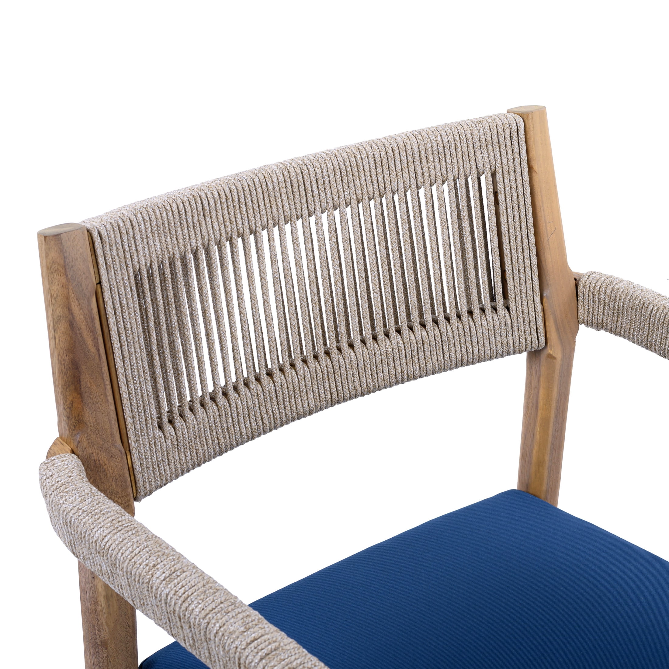 Christopher Knight Home 5-Piece Outdoor Patio Dining Table Set with Rope Armchairs & Navy Cushions, Light Teak+Beige