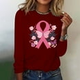 thumbnail image 4 of CLOISE Breast Cancer Shirts Women Long Sleeve Crewneck Shirts Butterfly Ribbon Oversized Breast Cancer Fight Tops Cute Casual Tshirts Cancer Survivor Gifts Outfits Wine M, 4 of 4