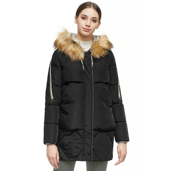 Orolay Womens Winter Long Sleeve Zip Puffer Jacket Pockets Down Coats Black XS