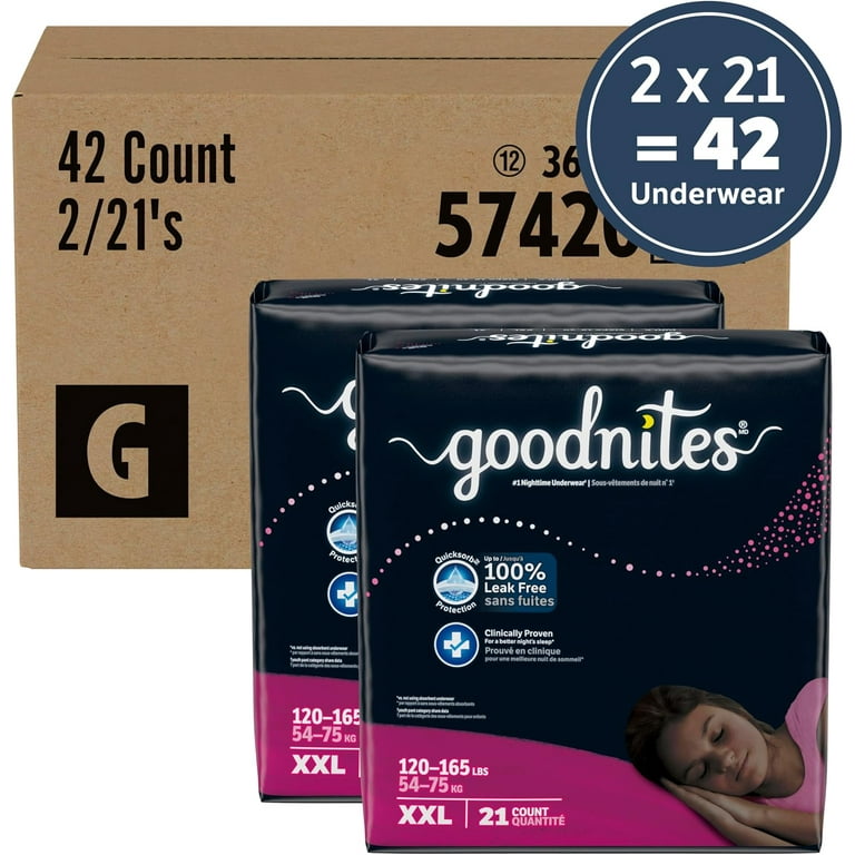 Goodnites 女の子用 XXL 旧品　27〜57kg 22枚ダンボール付 Goodnites Girls' Nighttime Underwear, Size XXL (120-165 lbs), 42