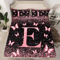 thumbnail image 2 of Homewish Initial E Letter Bed Sheets, Black Pink Sequin Print King Sheets, Romantic Butterfly Animal Sheet Set, Luxury Bedroom Decor, 4pcs, 2 of 7